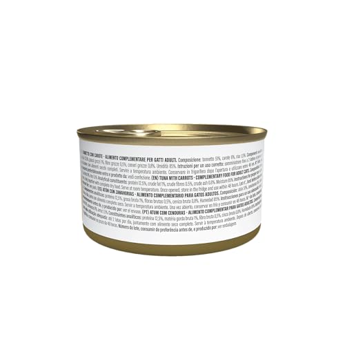 Schesir, Thunfischfilets mit Karotten in Gelee, ergänzendes Nassfutter für Katzen, Originalrezept, 100% natürlich, 12 Dosen à 70 g