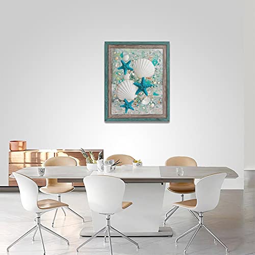 Coastal Farmhouse Canvas Print Wall Decor Ideas Sea Artwork for Bedroom Beach Decor Starfish Seashell Wall Art for Nautical Bathroom Starfish Wave Wall Hanging Beach Art with Shells Seashell Poster - Image 4