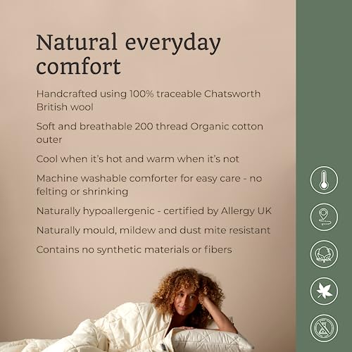 WOOLROOM Deluxe Machine Washable Comforter, British Wool Medium Weight Twin Size All-Season Comforter - 100% Natural Hypoallergenic Temperature Regulating Twin Duvet Insert Down Alternative Bedding