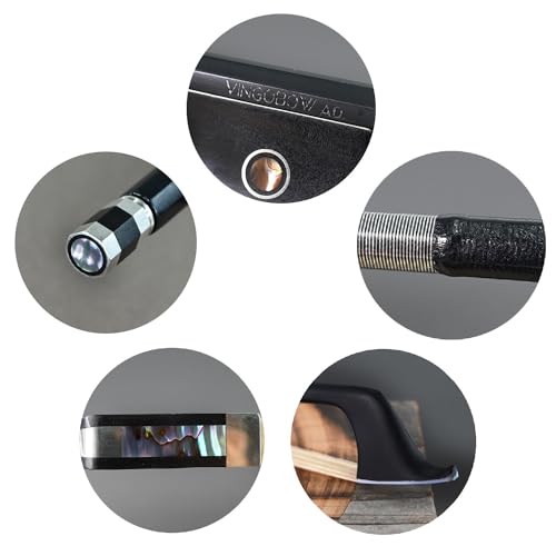 Carbon Fiber Cello Bow 4/4 Size VINGOBOW 100C Full 4 4 Advanced Level Parisian Eyes Ebony Frog Natural Real White Horse Hair Pernambuco Performance Warm Clear Tone - Thumbnail 3