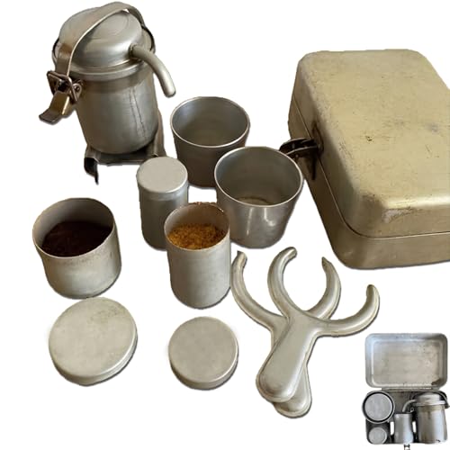 SIAMZYWV Kit de café extra raro para coleccionistas, kit de café vintage para exteriores, juego de cafetera espresso portátil con tazas y diseño de caja, para viajes, camping, aventuras al aire libre