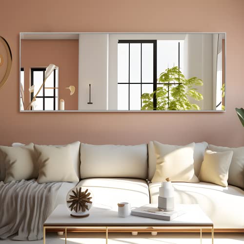 Image of NeuType 47 inchx22 inch Full Length Mirror Aluminum Alloy Frame Dressing Mirror for Bathroom /Bedroom /Living Room /Dining Room /Entry, Wall Mounted or Leaning Against Wall, Silver (No Stand)