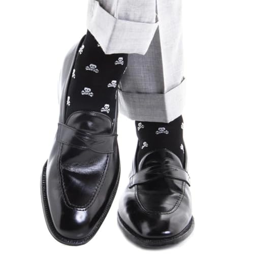 Trafalgar Men's Rodger Skull and Cross Bones Over The Calf Mercerized Cotton Socks, Black4