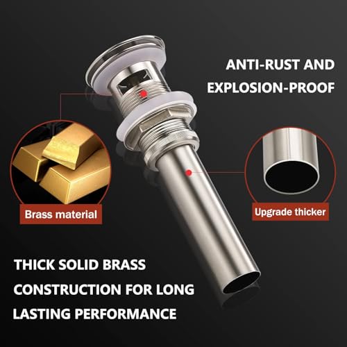 Yodel Faucet Bathroom Sink Drain Stopper Pop up Drain with Overflow for Vessel Sink Lavatory Vanity,Brushed Nickel,YDPOP-3