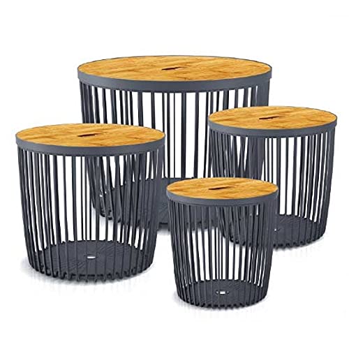 Beistelltisch Couchtisch Korbtisch Kaffeetisch ⌀ 36cm mit Holzplatte aus Bambus Tisch Aufbewarungskorb Sofatisch Größen wählbar (35L) Anthrazit