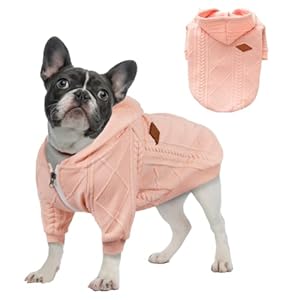 Small Dog Sweater Knitted Pet Sweaters Warm Dog Clothes with Zipper, Hooded Sweatshirt Cable Knitwear Puppy Winter Coat for Small Dogs Girl Boy Soft Cat Apparel(XS, Pink)
