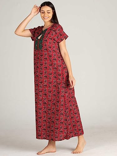 Image of Evolove Women's Cotton Long Maxi Night Gown Nighty Dress with Pocket, Super Soft Comfortable (LNG-Cotton-2)