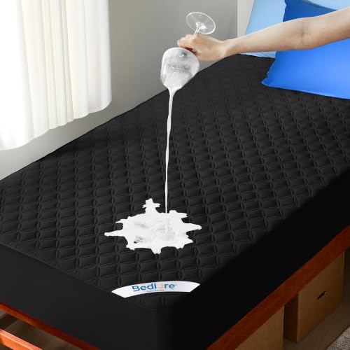 Image of BEDLORE Waterproof Mattress Protector, Noiseless Twin XL Size Mattress Pad with Deep Pocket Fitted Up to 6-15 inches, Soft Breathable Dirt-Proof Mattress Cover for College Dorm (Black)