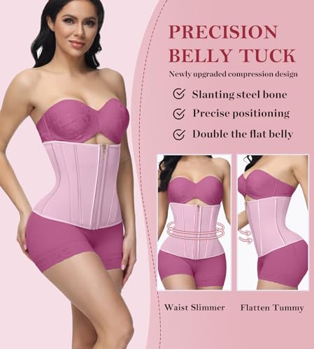 Image of SHAPSHE Waist Trainer For Women Cincher Underbust Corset Shapewear Zipper | Double-Layer Tummy Control Smooth Belly,15 Steel Bones Support Back,Elastic Mesh Enhances Comfort,Postpartum,Daily,Workout