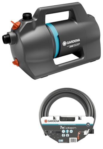 Gardena Gartenpumpe 4100 Silent Saugschlauch Set: Sehr leise, innovative Bewässerungspumpe mit 7 m Sauggarnitur, Fördermenge 4100 l/h, 550 W Motor, 3,6 bar, wasserfest, stromsparend (9052-20)