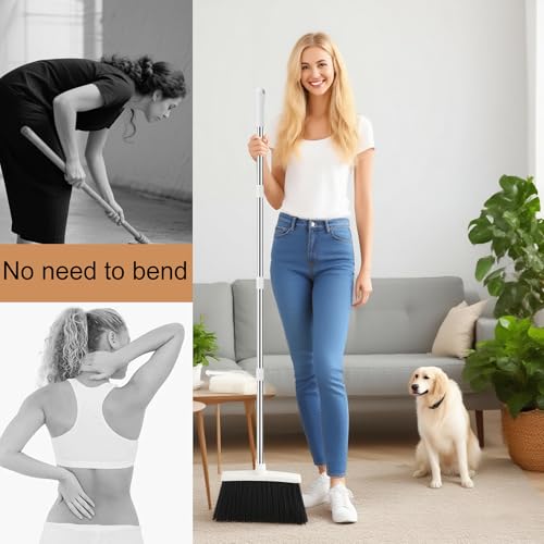 Image of Broom with Dustpan Combo Set, Broom and Dustpan Set for Home Commercial Cleaning Supplies Angle Broom with Long Handle Perfect for Courtyard Garage Street (White)