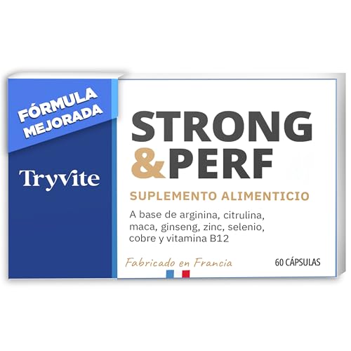 Fórmula Práctica para Hombres Activos | 60 Cápsulas con Ginseng, Maca, Arginina, Citrulina y Zinc | TRYVITE STRONG&PERF