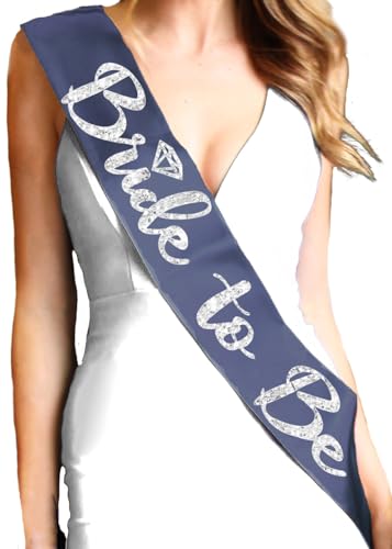 RhinestoneSash Something Blue for Bride - PREMIUM BRIDAL GRADE SATIN Navy Bridal Party Sash - Bachelorette Party Decorations
