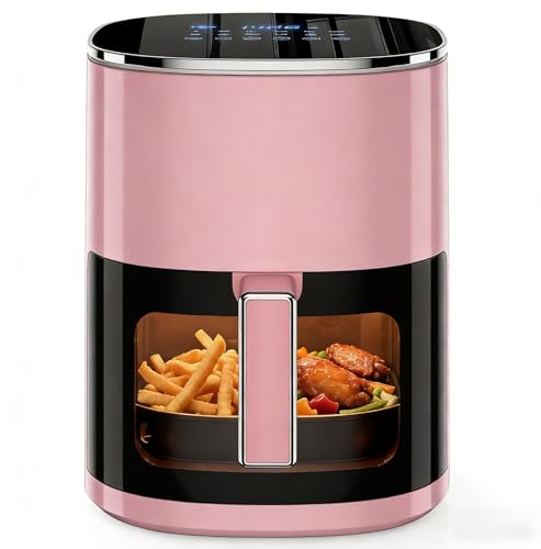 Image of Simple Deluxe 12-in-1 Air Fryer 6.34 Qt, Digital Preset Airfryer with Visible Window, Nonstick and Dishwasher-Safe Basket, Air Fry, Roast, Bake, Dehydrate, Fries, 1700W, Pink