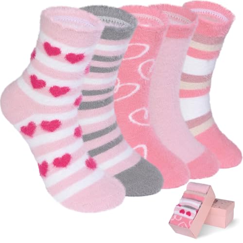 Image of SISOSOCK 5 Pairs Fuzzy Soft Cozy Comfy Socks Warm Birthday Gifts for Women