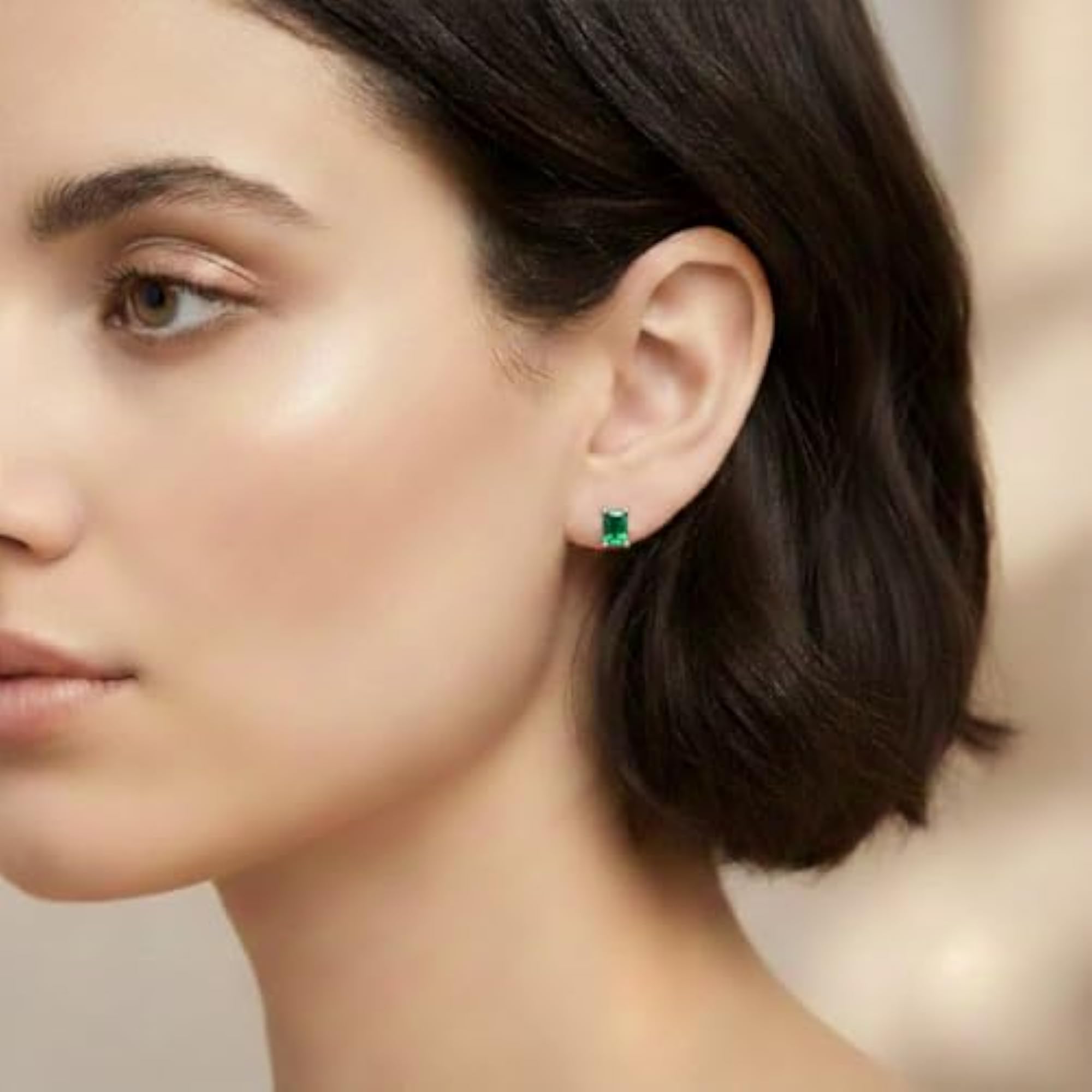 Women's 925 Silver Emerald Cut Stud Earrings