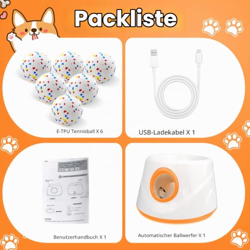 Orifesio Ballwurfmaschine für Hunde, Ballmaschine Hund mit 6 E-TPU Tennisbälle, Interaktives Hundespielzeug Elektrisch für Kleine Hund, Hunde Tennis Ballmaschine für Innen und Außen