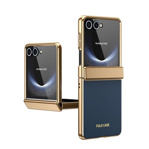 Étui Samsung Galaxy Z Flip 4 en cuir premium bleu foncé avec charnière élégante