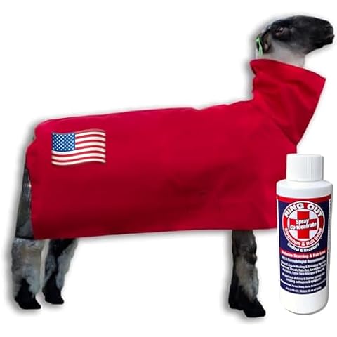 Show Pro Red Nylon Sheep Blanket Mesh Butt for Show Sheep & Lamb - Livestock Supplies for Sheep Cover. Free Ring Out Concentrate for Proven Ringworm & Fungus Prevention Included (Large) Cover