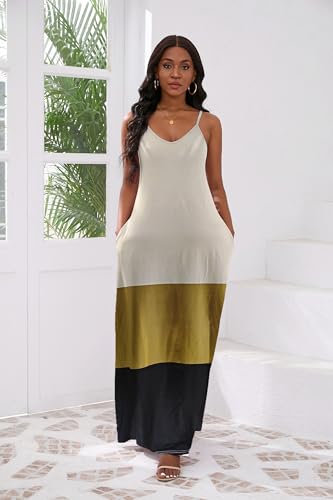 Image of vunahzma Womens Casual Fashion Sleeveless Plus Size Loose Long Sexy Maxi Dress with Pockets