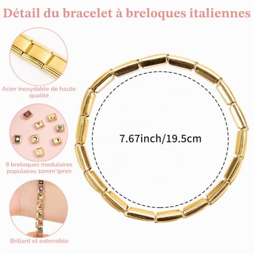 Bracelet Kunoli à breloques en or, avec 8 breloques italiennes, modules amovibles DIY de 9 mm pour bracelets italiens (A) – vue 2
