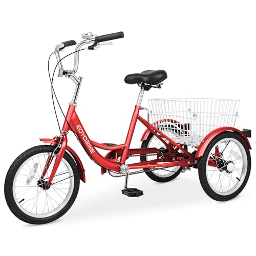 Slsy 16 inch Tricycle Trike Bike Perfect for Beginner Riders, Single Speed 3 Wheel Bikes, Three-Wheeled Bicycles with Adjustable Height and Rear Basket