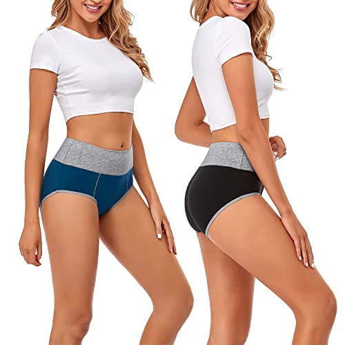 Image of CULAYII High Waisted Underwear for Women Cotton No Muffin Top Full Coverage Briefs Soft Stretch Ladies Panties 5 Pack