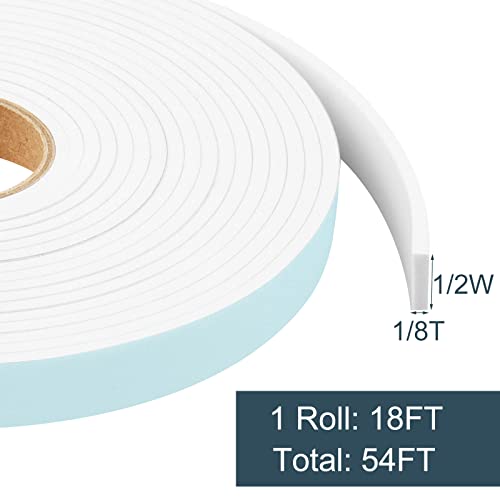Yijuhou Weather Stripping Door Seal, 3 Rolls 1/2 Inch W X 1/8 Inch T Door Seal Strip Window Insulation Kit Single Sided Foam Tape Weather Strip Total 54Ft (18Ft X3 Rolls), White #TOP1