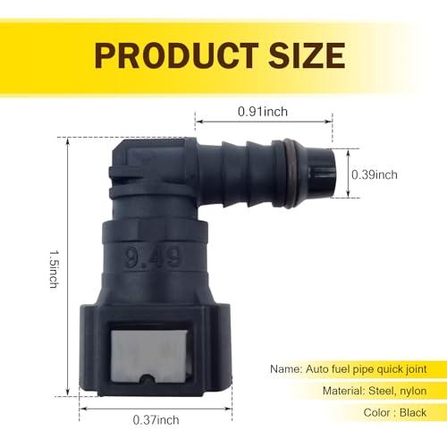 Sephile 2 PCS Car Elbow PA12 Plastic Fuel Line Quick Connector, 9.49-ID8 Modification Repair Fuel Pipe Connection Adapter with Seal Ring, Vehicle Replacement Parts, Suitable for Most Cars (Black)