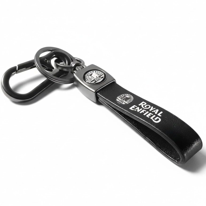Image of Yaa Catchy Premium Leather & Metal Keychain And Keyring Compatible With Royal Enfield (Black)