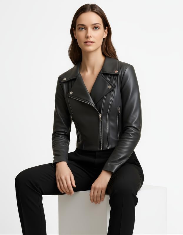 Women’s Genuine Leather Biker Jacket – Snake Embossed Real Leather, Stylish Durable Motorcycle Coat, Eco-Friendly Fashion - Image 5