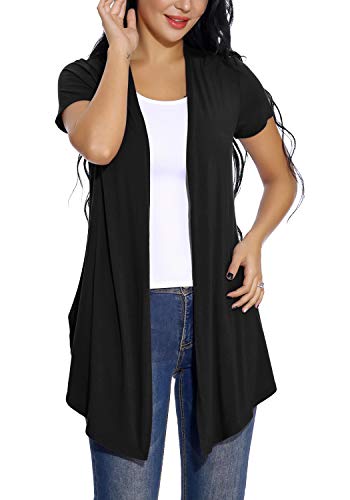 Women's Open Front Drape Cardigan Short Sleeves Solid Lightweight Cardigan3
