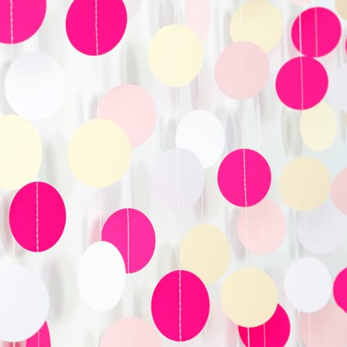 Image of Hot-Pink Beige Party-Decorations Streamers-Garland - 52ft Birthday Baby Shower Hanging Paper Banner, Bachelorette Bridal Shower Wedding Girl Blush Decor Hugfond