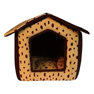 Hiputee Foldable Dotted Dual Color Velvet Fabric House/Hut for Dogs and Cats Length 41 cm Width 44 cm Height 45 cm (Small, Beige-Brown)