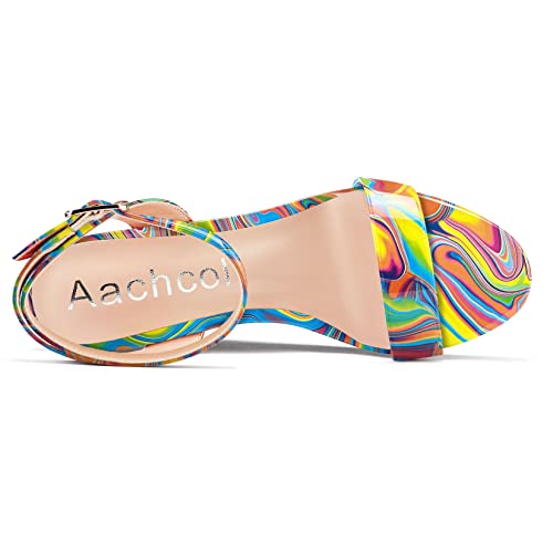 Image of Aachcol Women Platform Wedge Sandals Round Peep Open Toe Ankle Strap Slingback Two-Piece Chunky Block High Heel Dress Shoes Pumps Party Patent 4 Inch