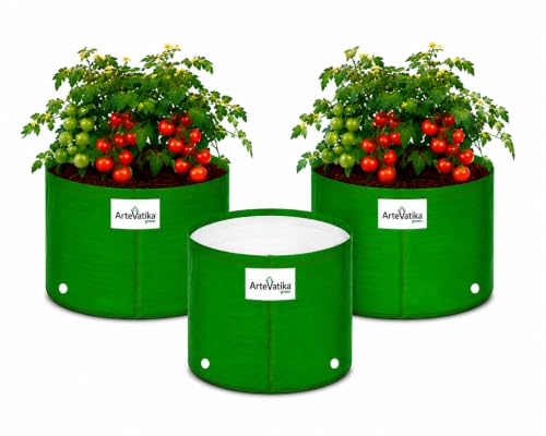 Image of Grow Bags for Terrace Gardening, Premium HDPE Green-Orange Large Planters for Fruit Trees, Vegetables, Flowers & Home Garden Pack of 3(10x10)