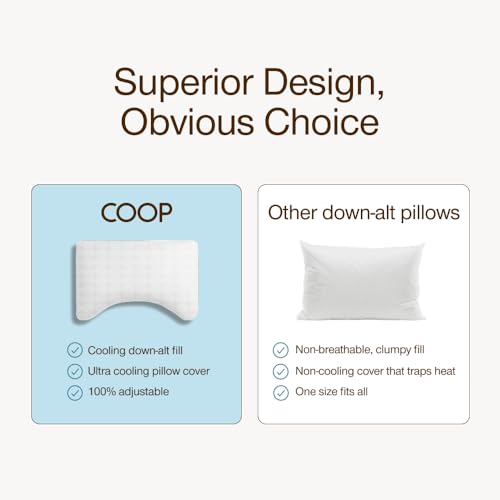 Image of Coop Home Goods Essence Cooling Crescent Down Alternative Pillow Set of 2, Queen Size Adjustable Cooling Pillow for Back & Side Sleepers, Cool-Touch Luxury Hotel Pillow, Oeko-TEX Certified