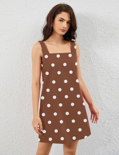 Image of Summer Linen Mini Dress for Women Sleeveless Square Neck Tank Shift Dresses Causal Backless Solid Short Sundress