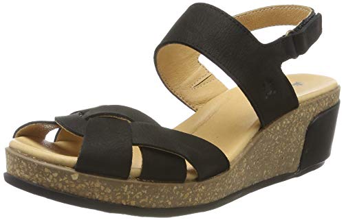 El Naturalista N5008 Leaves, Sandalias de Punta Descubierta Mujer, Black, 39 EU