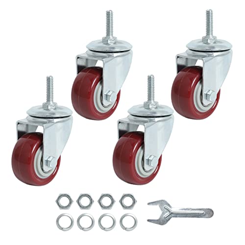 finnhomy swivel caster wheels 2 inch heavy duty threaded stem casters 1434 - 20 x 1 set of 4 for wire shelve wheels pu load bearing 800 lbs anti-wear smooth casters red