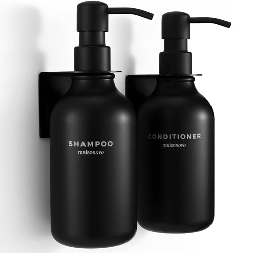 MaisoNovo Shampoo und Conditioner Dispenser - Dusche Seifenspender Wandmontage - 500 ml Satz von 2 schwarzen Kunststoff-Flaschen Schwarz Pumpen - 2 Kammern No Drill