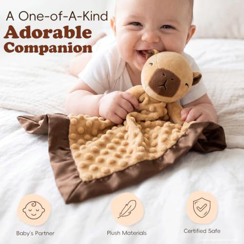 Image of Baby Lovey Security Blanket, loveys for babies Soft Capybara Stuffed Animal Snuggle Toy, Baby Shower Registry Search Receiving Blankets for Newborn Infant Essentials Gifts for Boys Girl, Brown 16 Inch
