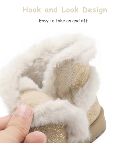 Image of Cubufly Toddler Little Girls Boots Warm Winter Kids Ankle Fur Lined Snow Shoes Non-Slip