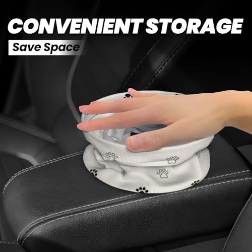 Image of Small Car Trash Can, Beige Dog Paw Design Hanging Foldable Car Trash Bag, Waterproof Leakproof Garbage Bin, Car Interior Organizer Accessories