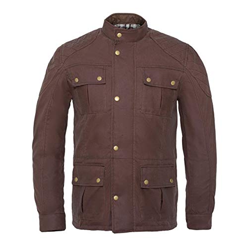 Image of Gallanto Men's Classic Brown Waxed Cotton Motorcycle Jacket – Textile Biker Armoured – Vintage Style – Durable & Stylish – Protective Gear – Multiple Pockets (UK, Alpha, L, Regular, Regular, Brown)