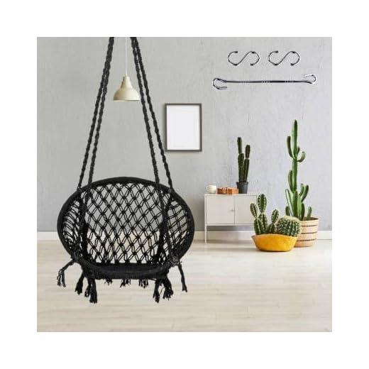 Swingzy Cotton Netted Hanging Swing Chair for Adults/Swing for Balcony/Outdoor Swing Chair/Hammock Swing for Home, Patio, Garden, Indoor/Balcony Hanging Chair (120 Kg Capacity, Black)
