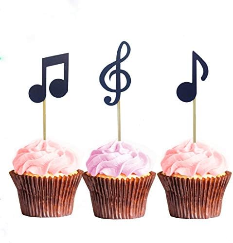 Morndew 24 PCS Music Note Cupcake Toppers for Music Party Rock Star Party Birthday Party Baby Shower Wedding Party Decorations