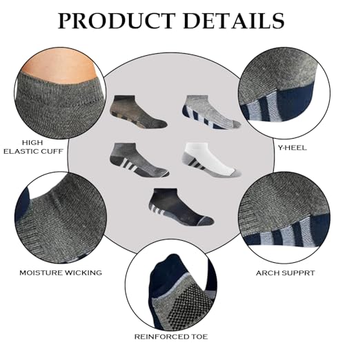 Image of MOMISY Men's Premium Cotton Cushion Ankle length Socks, (Multicolor) Pack of 5 (Free Size)