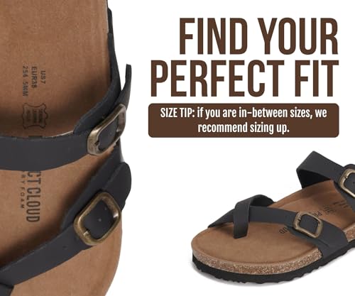 Image of Project Cloud 100% Genuine Leather Womens Sandals -Lightweight Womens Slides Memory Foam Insole & Cork Footbed Sandals Women - Non-Slip Beach Essentials Summer Sandals for Women 2026 (Lian)