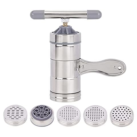 Stainless Steel Noodle Machine, Manual Dough Pasta Noodle Maker, Press Spaghetti Machine Cutter- 5 Module Stainless Steel Noodle Machine UK Cover